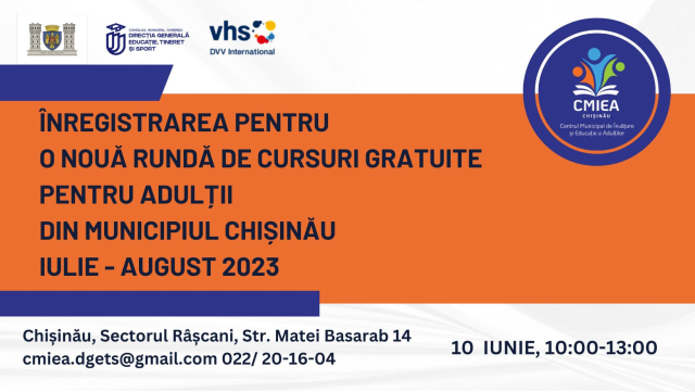 Cursuri gratuite de dezvoltare personală și profesională oferite adulților din municipiul Chișinău, iulie – august 2023